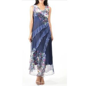 Komarov Indigo Meadow Maxi Dress (Plus Size 1X) Sleeveless Event Party Wedding